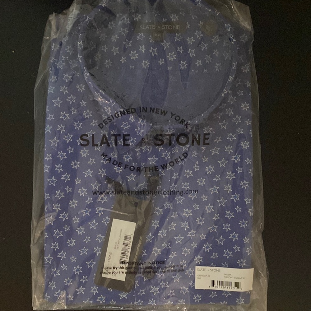 New with tags and wrapping Slate and Stone Star blue shirt